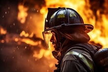 A Close-up Of A Determined Firefighter Battling A Blaze