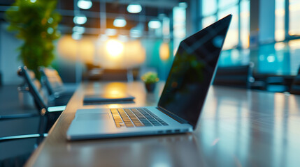 Poster - close up of a laptop on table in modern office