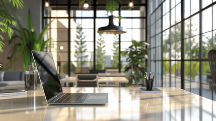 Poster - close up of a laptop on table in modern office