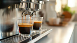 Experience the rich aroma of different espresso types in a close-up editorial photo, set in a stylish white kitchen. AI generative technology enhances the essence of coffee culture.
