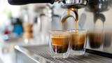 Explore the world of espresso with this editorial-style close-up photo showcasing various types of espresso shots in a modern white kitchen. AI generative .