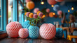 Colorful Paper Lanterns in a Cozy Cafe, Festive Party Ambiance, Perfect for Event Venue Marketing, Hospitality Advertising, Interior Design Inspiration