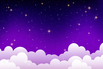 Wall Mural - night cloudy sky. purple and blue abstract space with stars and sparkles. cute dreamy wallpaper with