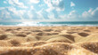 Immerse yourself in the idyllic coastal scenery captured in this close-up shot of sand against a blurred sea and sky background. AI generative.