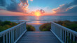 Walkway to ocean - sunset - golden hour - boardwalk - sea - beach - dunes - coast - holiday - vacation - getaway - escape 