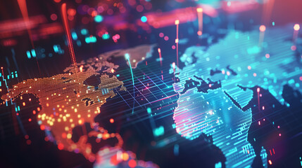Poster - digital worldwide map global business network concept 