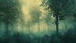 Soft focus forest scene with trees misty background