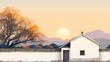 Autumn sunset rural tile roof illustration poster background