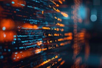 program code on the digital display,Macro of programming coding in screen stock photo.