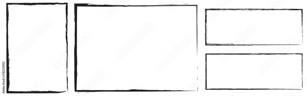 Grunge photo frames and borders with vector edges of distressed black ...