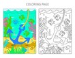 Color by sample. Coloring page with anchor and underwater scene of sea life.
