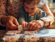 Grandmother and child bonding over gift wrapping, showcasing intergenerational love and care