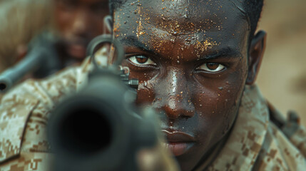 Wall Mural - young soldiers with guns.