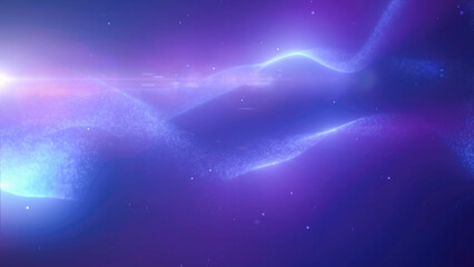 Poster - Blue energy glowing magic waves high-tech digital iridescent liquid plasma with light rays lines and energy particles. Abstract background
