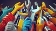 3d illustration of hands hold kinds of working tools in plain background. As worker day background. Happy labor day and international workers day.