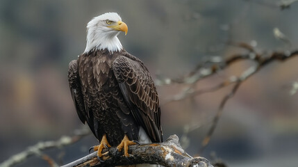 portrait of majestic american bald eagle perched on branch, symbolizing wildlife in usa