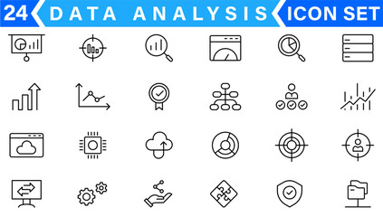 Poster - Data analysis icon set. Graphs, statistics, analytics, analysis, big data, growth, chart, research, UI, UX, GUI and more line icon