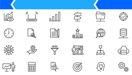 Poster - Data analysis icon set. Graphs, statistics, analytics, analysis, big data, growth, chart, research, UI, UX, GUI and more line icon