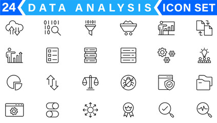 Poster - Data analysis icon set. Graphs, statistics, analytics, analysis, big data, growth, chart, research, UI, UX, GUI and more line icon