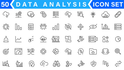 Poster - Data Analysis Related Vector Line Icons. Contains such Icons as Big Data, Processing, Performance and more