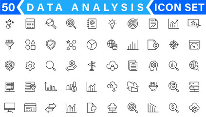 Poster - Data Analysis Related Vector Line Icons. Contains such Icons as Big Data, Processing, Performance and more