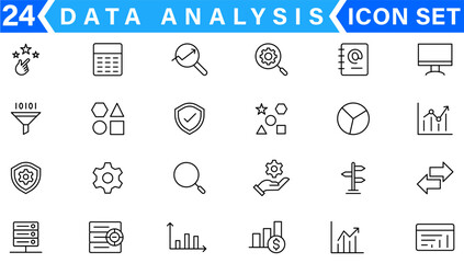 Poster - Data analysis icon set. Graphs, statistics, analytics, analysis, big data, growth, chart, research, UI, UX, GUI and more line icon