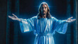 Jesus appearing as blue glowing hologram