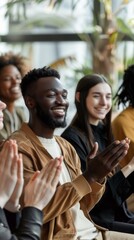 Poster - A group of people are smiling and clapping