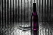 Purple wine bottle on a metal surface