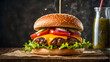 juicy delicious burger on a dark background