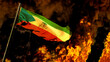 flag of Equatorial Guinea on burning fire background - hard times concept - abstract 3D rendering