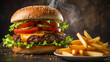juicy delicious burger on a dark background