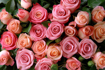 Poster - Bunch of pink roses. Mother's Day background. Created with Generative AI technology.