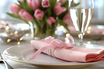 Poster - Wedding table setting. Background image. Created with Generative AI technology.