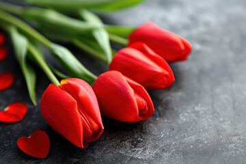 Poster - Red tulips on a grey stone background