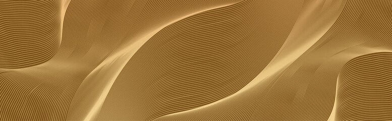 Aufkleber - Luxury Horizontal abstract gold wavy background design. Modern guilloche curves line pattern in premium colors. Monochrome golden stripe texture for banner, business card, backdrop, vector template