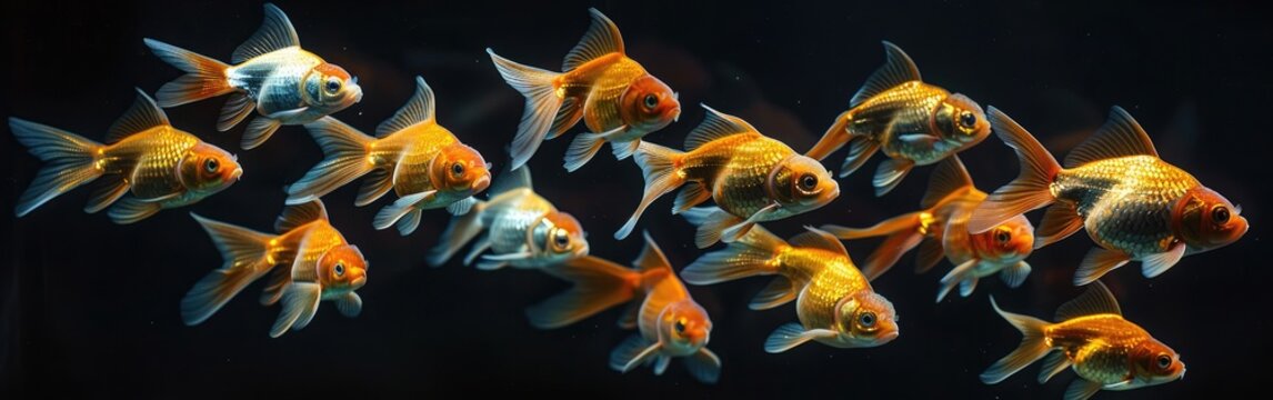 Cute Goldfish Swimming in Freshwater Aquarium - Isolated on Black Background - Perfect for Pet Lovers and Aquatic Enthusiasts