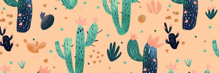 Wall Mural - cactus, seamless pattern. Pattern background of cute cacti.