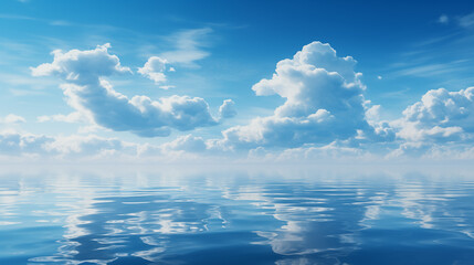 Canvas Print - Blue sky over calm sea. Blue sea and sunny sky on horizon over calm water