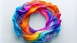 Colorful liquid paint swirls in the shape of an O on white background