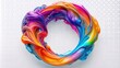 Colorful liquid paint swirls in the shape of an O on white background
