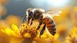 Bee pollinating flowers, symbolizing the essential role of pollinators in agriculture. AI generate illustration