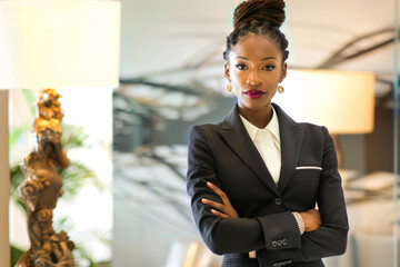 Wall Mural - Portrait of young African American businesswoman standing in office
