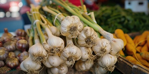 Poster - Organic garlic on the market.