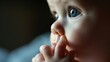 a baby's innocent and curious nature as they touch their fingers to their lips. Fictional Character Created by Generative AI.