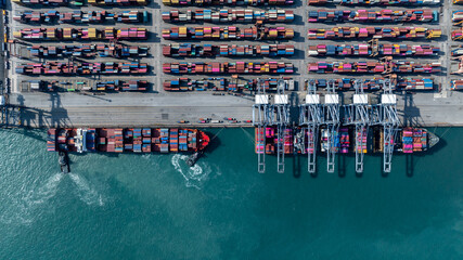 Wall Mural - Aerial view cargo container ship, Container cargo vessel ship carrying container for import export freight shipping, Global logistic sea freight shipping logistic cargo vessel.