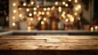 Rustic Wooden Tabletop in Cozy Kitchen with Warm Bokeh.