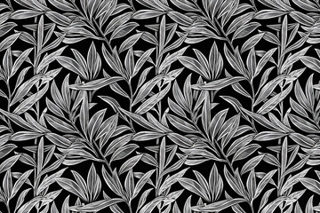 Poster - Toile pattern tapestry. Linocut print. Monochrome botanical pattern background. Created with Generative AI technology.