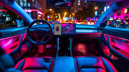 Poster - interior of a modern electric car 