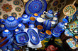 Decorative ceramic plates and cups in Uzbekistan